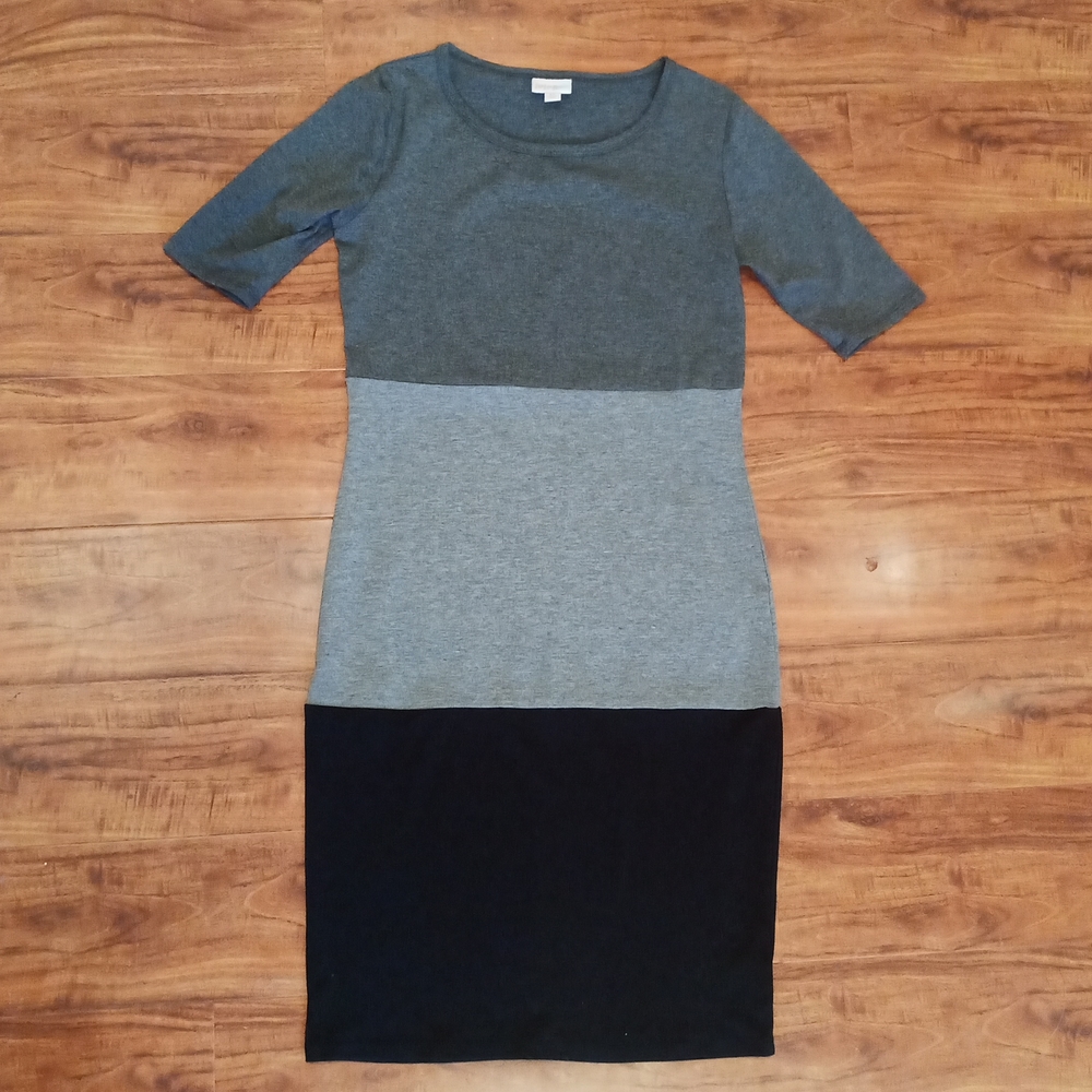 LuLaRoe Gray Color Block "Julia" Bodycon Midi Dress, XS